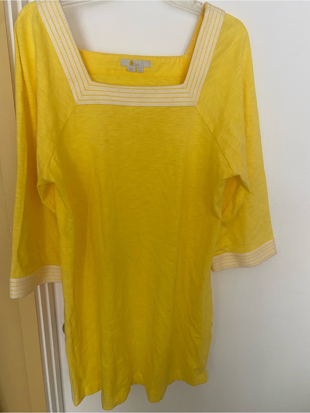 Boden Yellow Square-Neck Tunic with Cream Trim